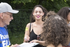 2nd June 2018 - No10 Vigil giving out Bollocks to Brexit stickers to people going to the Field Day festival in Brockwell Park, London