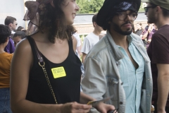 2nd June 2018 - No10 Vigil giving out Bollocks to Brexit stickers to people going to the Field Day festival in Brockwell Park, London