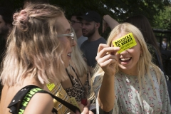 2nd June 2018 - No10 Vigil giving out Bollocks to Brexit stickers to people going to the Field Day festival in Brockwell Park, London