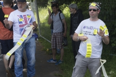 2nd June 2018 - No10 Vigil giving out Bollocks to Brexit stickers to people going to the Field Day festival in Brockwell Park, London