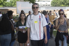 2nd June 2018 - No10 Vigil giving out Bollocks to Brexit stickers to people going to the Field Day festival in Brockwell Park, London