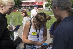 2nd June 2018 - No10 Vigil giving out Bollocks to Brexit stickers to people going to the Field Day festival in Brockwell Park, London