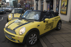 Wimbledon, London, UK - 11 Dec 2019 - EU Flag Mafia minis outside Wimbledon Theatre waiting for Liberal Democrat leader Jo Swinson.