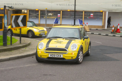 31 Jan 2020 - London, UK - EU Flag Mafia "Brexit Job" minis at Lambeth Bridge and Millbank.