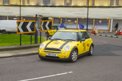 31 Jan 2020 - London, UK - EU Flag Mafia "Brexit Job" minis at Lambeth Bridge and Millbank.