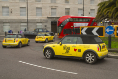 31 Jan 2020 - London, UK - EU Flag Mafia "Brexit Job" minis at Lambeth Bridge and Millbank.