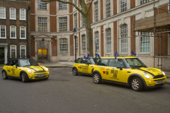 31 Jan 2020 - London, UK - The EU Flag Mafia minis outside Europe House on the final day of EU membership 2020, "à bientôt" (see you soon) procession from Downing Street to Europe House.