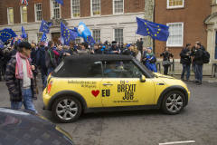 31 Jan 2020 - London, UK - The EU Flag Mafia minis outside Europe House on the final day of EU membership 2020, "à bientôt" (see you soon) procession from Downing Street to Europe House.