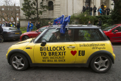 31 Jan 2020 - London, UK - The EU Flag Mafia minis outside Europe House on the final day of EU membership 2020, "à bientôt" (see you soon) procession from Downing Street to Europe House.