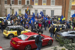 31 Jan 2020 - London, UK - Outside Europe House on the final day of EU membership 2020, "à bientôt" (see you soon) procession from Downing Street to Europe House. EU Flag Mafia minis present.