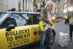 31 Jan 2020 - London, UK -Peter Cook outside Europe House on the final day of EU membership 2020, "à bientôt" (see you soon) procession from Downing Street to Europe House. EU Flag Mafia minis present.