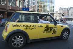 3 Dec 2019 - London, UK - Protest minis visit he streets of London in a stunt organised and crowdfunded by anti-brexit campaigning group EU Flag Mafia.