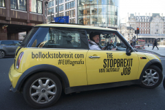 3 Dec 2019 - London, UK - Protest minis visit he streets of London in a stunt organised and crowdfunded by anti-brexit campaigning group EU Flag Mafia.