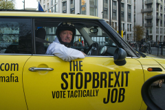 3 Dec 2019 - London, UK - Minis in Essex Street, London in a stunt organised and crowdfunded by anti-brexit campaigning group EU Flag Mafia.