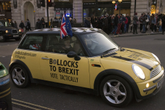 3 Dec 2019 - London, UK - Protest minis in a stunt organised and crowdfunded by anti-brexit campaigning group EU Flag Mafia.