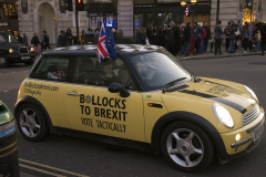 3 Dec 2019 - London, UK - Protest minis in a stunt organised and crowdfunded by anti-brexit campaigning group EU Flag Mafia.