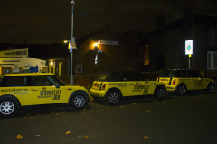 West Drayton, UK - 05 Dec 2019 - EU Flag Mafia minis at the hustings (local candidates debate) for the 2019 General Election at Yiewsley Baptist Church - 74 Colham Avenue - West Drayton UB7 8HF - United Kingdom. Boris Johnson was supposed to attend but did not. EU Flag Mafia are an anti-brexit protest group.