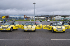 Oxford, UK - 06 Dec 2019 - EU Flag Mafia minis visit Oxford (the Cowley Mini Factory), to protest against Brexit and call for a tactical vote. The minis used by the group were built in the UK but have BMW engines highlighting the single market approach to manufacture. This is under threat with Brexit. EU Flag Mafia are an anti-brexit protest group.