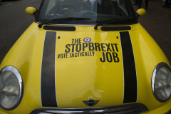 Oxford, UK - 06 Dec 2019 - EU Flag Mafia minis visit Oxford (including the Cowley Mini Factory), to protest against Brexit and call for a tactical vote. EU Flag Mafia are an anti-brexit protest group.