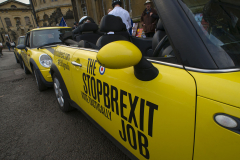 Oxford, UK - 06 Dec 2019 - EU Flag Mafia minis visit Oxford (including the Cowley Mini Factory), to protest against Brexit and call for a tactical vote. EU Flag Mafia are an anti-brexit protest group.