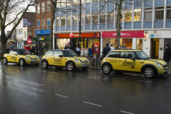 Swindon, UK - 06 Dec 2019 - EU Flag Mafia minis visit Swindon to protest against Brexit and call for a tactical vote. EU Flag Mafia are an anti-brexit protest group.