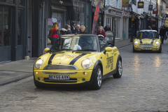 Canterbury, UK - 09 Dec 2019 - EU Flag Mafia minis visit Canterbury in support of Labour candidate (and sitting MP) Rosie Duffield during the 2019 General Election. The campaign group EU Flag Mafia crowdfunded the cars to promote tactical voting.
