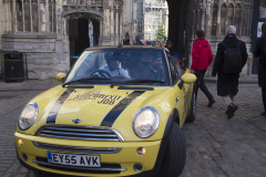 Canterbury, UK - 09 Dec 2019 - EU Flag Mafia minis visit Canterbury in support of Labour candidate (and sitting MP) Rosie Duffield during the 2019 General Election. The campaign group EU Flag Mafia crowdfunded the cars to promote tactical voting.