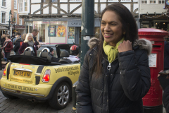 Canterbury, UK - 09 Dec 2019 - Gina Miller with EU Flag Mafia minis visiting Canterbury in support of Labour candidate (and sitting MP) Rosie Duffield during the 2019 General Election. The campaign group EU Flag Mafia crowdfunded the cars to promote tactical voting.
