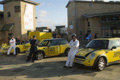 Canterbury, UK - 09 Dec 2019 - EU Flag Mafia minis visit University of Kent, Canterbury in support tactical voting for Labour candidate (and sitting MP) Rosie Duffield during the 2019 General Election. The campaign group EU Flag Mafia crowdfunded the cars to promote tactical voting.