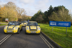 Canterbury, UK - 09 Dec 2019 - EU Flag Mafia minis visit University of Kent, Canterbury in support tactical voting for Labour candidate (and sitting MP) Rosie Duffield during the 2019 General Election. The campaign group EU Flag Mafia crowdfunded the cars to promote tactical voting.