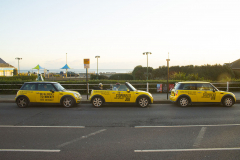 Hastings, UK - 09 Dec 2019 - EU Flag Mafia minis visit Hastings in Sussex in a campaign to vote tactically in the 2019 General Election. Hastings is seen as a marginal seat.