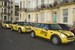 Hastings, UK - 09 Dec 2019 - EU Flag Mafia minis visit Hastings in Sussex in a campaign to vote tactically in the 2019 General Election. Hastings is seen as a marginal seat.