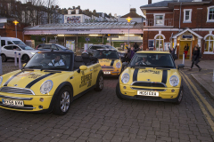 Hastings, UK - 09 Dec 2019 - At St Leonards Warrior Square station with children dancing. EU Flag Mafia minis visit Hastings in Sussex in a campaign to vote tactically in the 2019 General Election. Hastings is seen as a marginal seat.